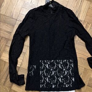 BCBG Black Lace Long Sleeve Top size M see through